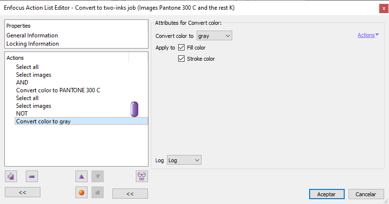 Converting color in a list of actions in Enfocus PitStop.