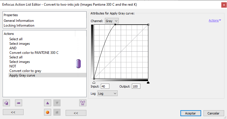 Applying a color curve in a list of actions in Enfocus PitStop.