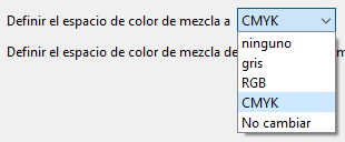 Cambiar el espacio de color de mezcla.