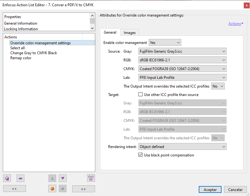 Overriding colour management in PitStop.